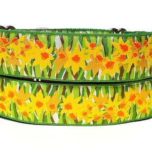 Floral martingale dog collar with yellow daffodils design, no-slip training collar, greyhound collar image 1