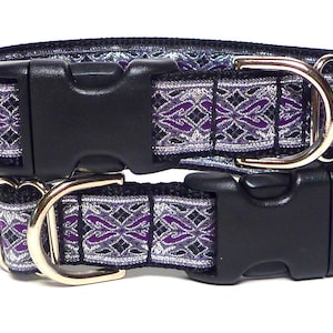 Purple metallic dog collar with buckle in medieval renaissance style, Old English
