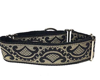 martingale collar in black and gold, EMPERORS ROBE, Safety Collar, Greyhound Collar, Sighthound Collar, metallic martingale
