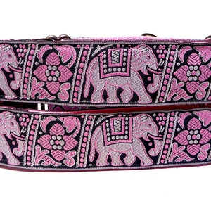 Martingale dog collar with a pink and black elephant design, pink elephants, safari collar, greyhound collar