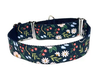 Garden-Inspired Martingale Dog Collar with Snakes on Navy Adjustable, Edens Garden