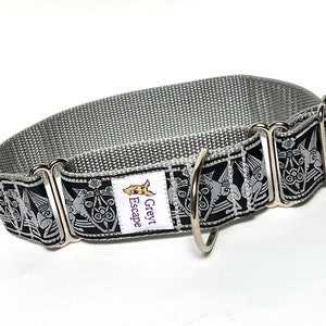 Egyptian dog martingale dog collar in black and silver, Greyhound Collar, Sighthound Collar, no-slip collar, EGYPTIAN DOG image 6