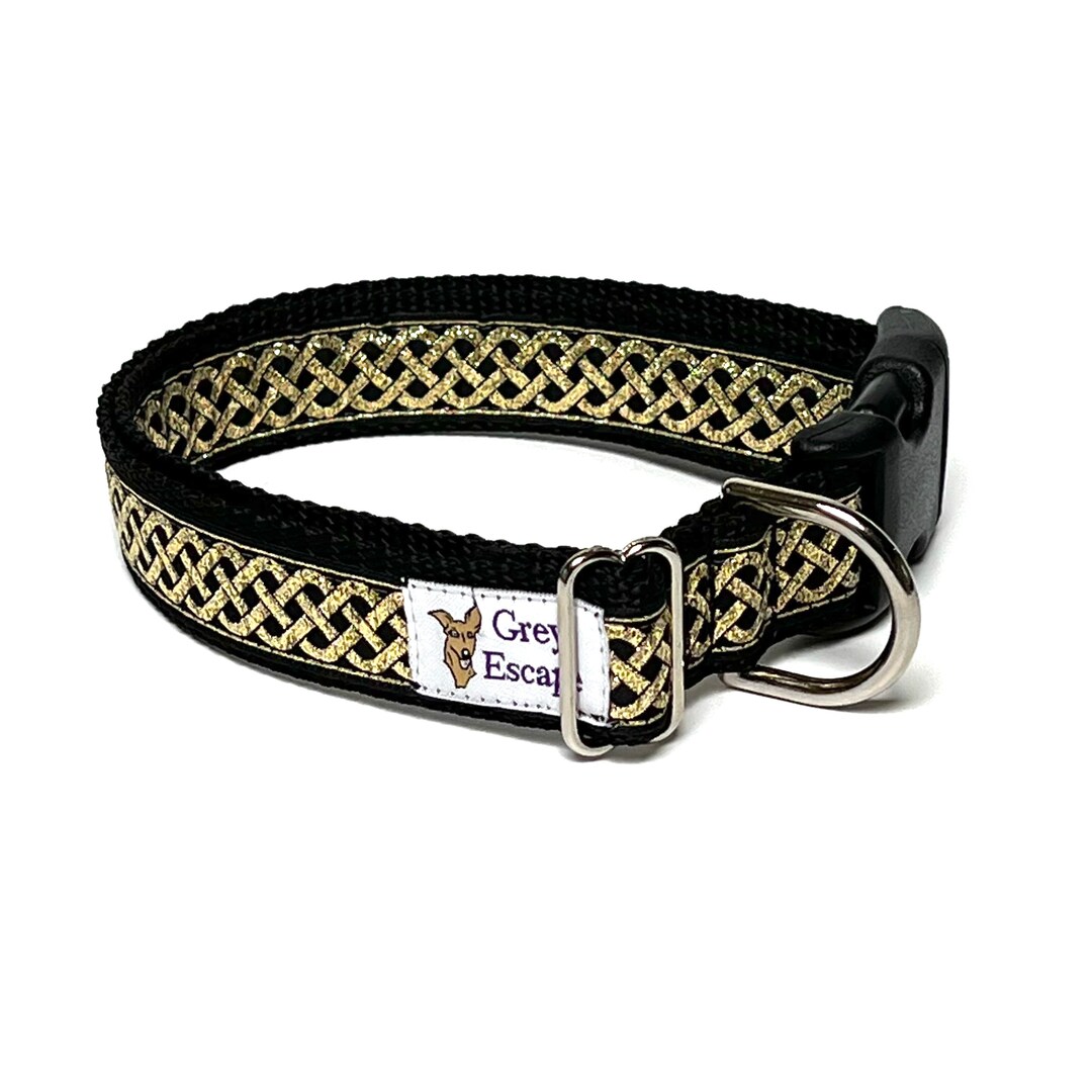 Celtic Braid Metallic Gold Dog Collar With Buckle, Adjustable Dog