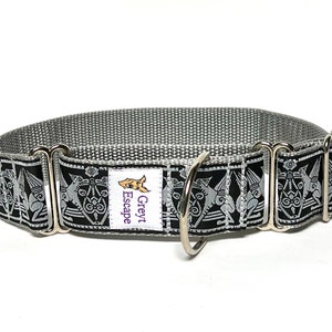 Egyptian dog martingale dog collar in black and silver, Greyhound Collar, Sighthound Collar, no-slip collar, EGYPTIAN DOG image 10