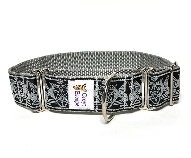 Egyptian dog martingale dog collar in black and silver, Greyhound Collar, Sighthound Collar, no-slip collar, EGYPTIAN DOG image 10