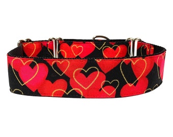 Martingale dog collar with RED HOT heart valentine design, Valentines dog collar, Heart dog collar, Hearts martingale, holiday martingale