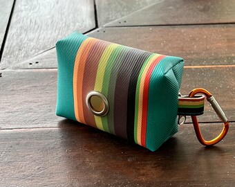 Striped Faux Leather Dog Poop Bag Holder: Leash Attachment