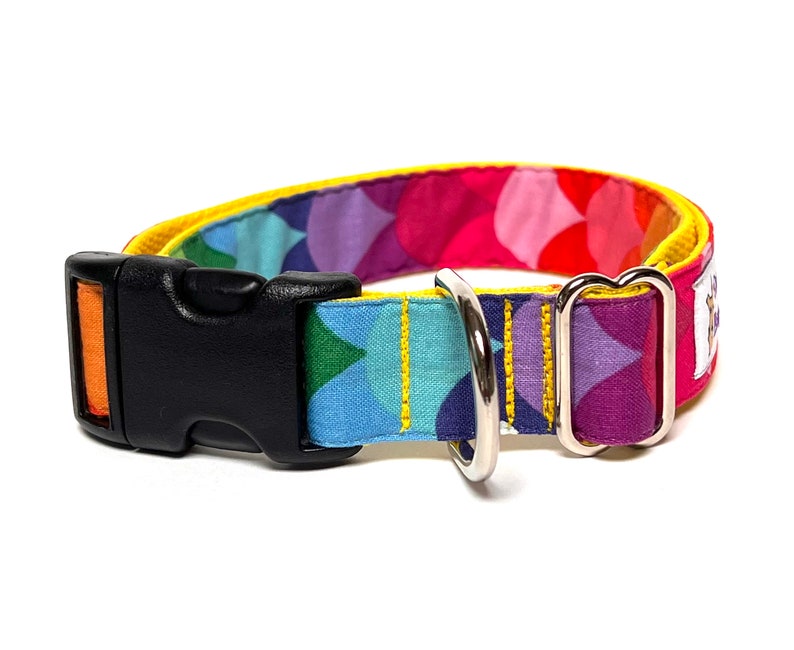 Rainbow dog collar with buckle, rainbow mermaid scales dog collar, colorful dog collar image 5