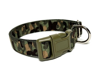 Camouflage green dog collar with buckle, adjustable dog collar, camo standard dog collar, military dog collar