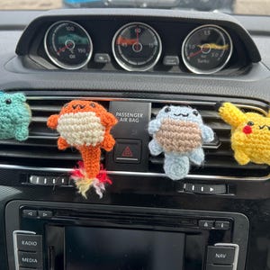 Handmade Crochet Pokémon | Bulbasaur, Pikachu, Charmander & Squirtle | Car Mirror Hanger, Vent Clip, or Plushie