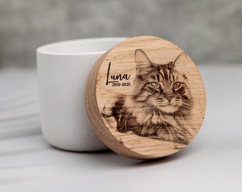 Personalized Cat Urn: Engraved Portrait, Concrete Pet Memorial Keepsake
