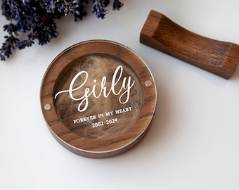 Dog Memorial  gift Fur Keepsake Box Custom Cat Hair in Oak for Pet Loss