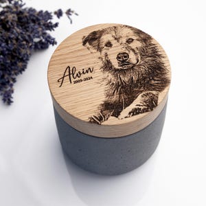 Urna personalizada para cinzas de cães, caixa de cremação para gatos com retrato gravado.