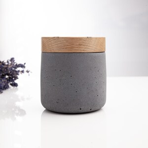Personalized pet ashes urn, concrete with oak cover and photo engraving.