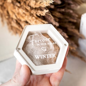 Pet memorial gift Dog Fur keepsake Box: Cat remembrance personized loss gifts Hexagon White gypsum