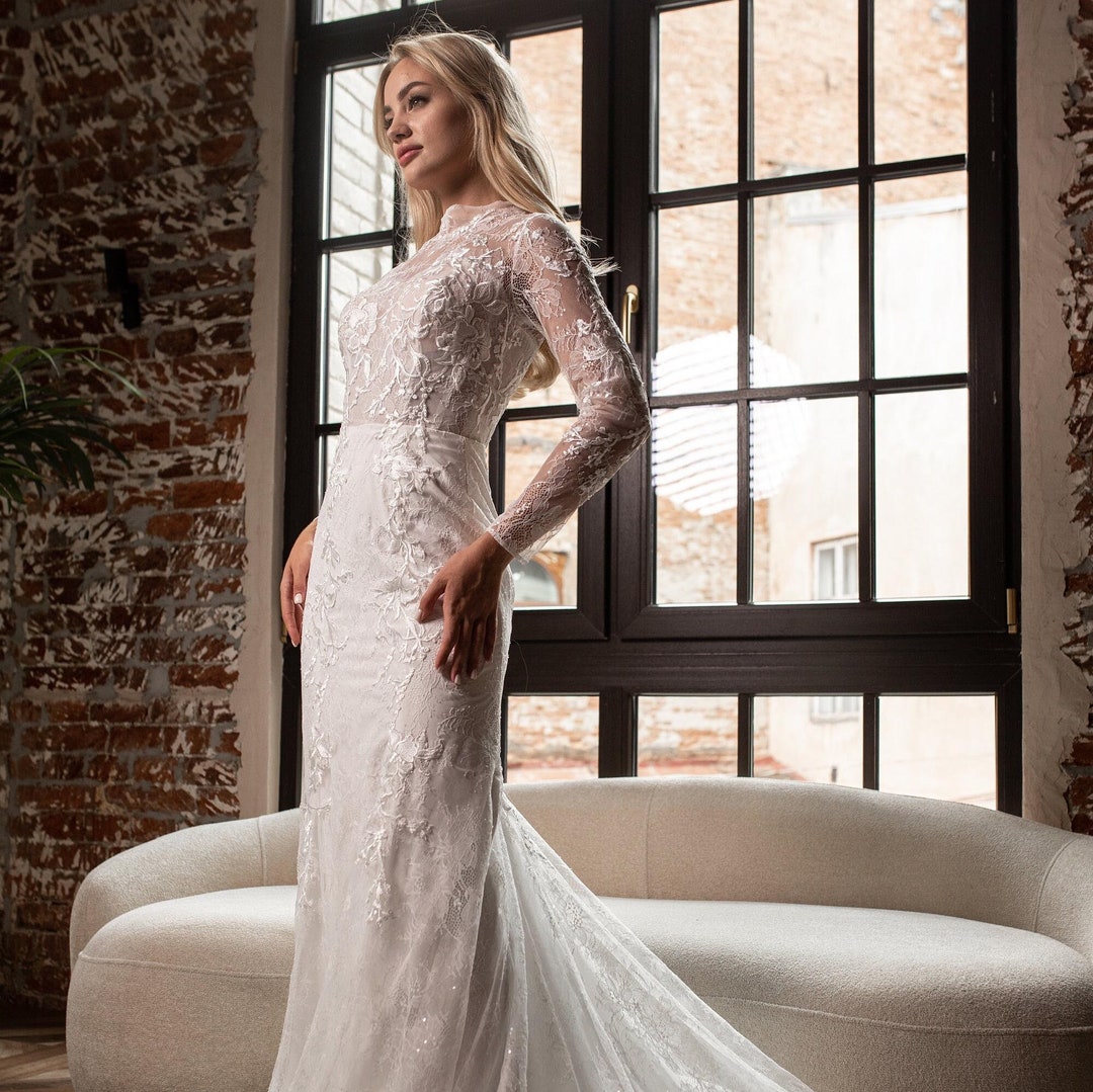 Wedding Dress Bridal Gown Long Sleeve Dress Handmade Bridal Gift ...