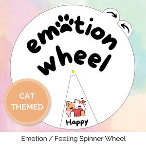 Rueda giratoria de emociones - Temática de gatos, rueda de sentimientos, PDF imprimible, para niños, adultos, escuelas