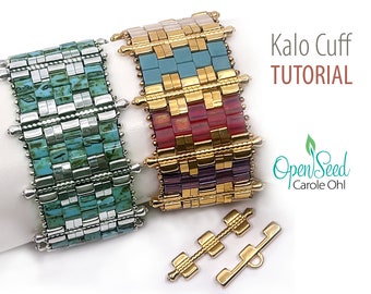 Kalo Cuff DIY beadweaving tutorial by Carole Ohl, with Tila beads and Cymbal Metal Elements