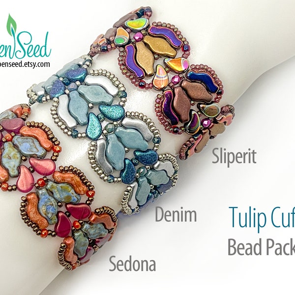 Tulip Cuff DIY Bead Packs by Carole Ohl with Paisley, Bridges, Navettes, tutorial sold separately