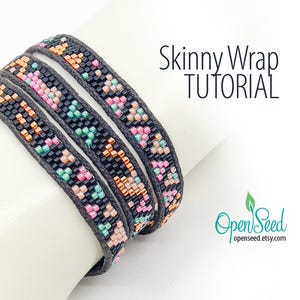 May include: A close-up of a multi-layered beaded bracelet with a black base and colorful floral patterns. The bracelet is wrapped around a wrist and the text "Skinny Wrap TUTORIAL" is visible above the bracelet.