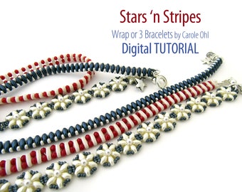 Stars and Stripes Multi Bracelet ou Wrap Tutoriel de tissage de perles par Carole Ohl