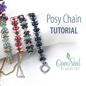 Posy Chain DIY Bracelet Tutorial for use with Mini Gemduos or Superduo beads by Carole Ohl