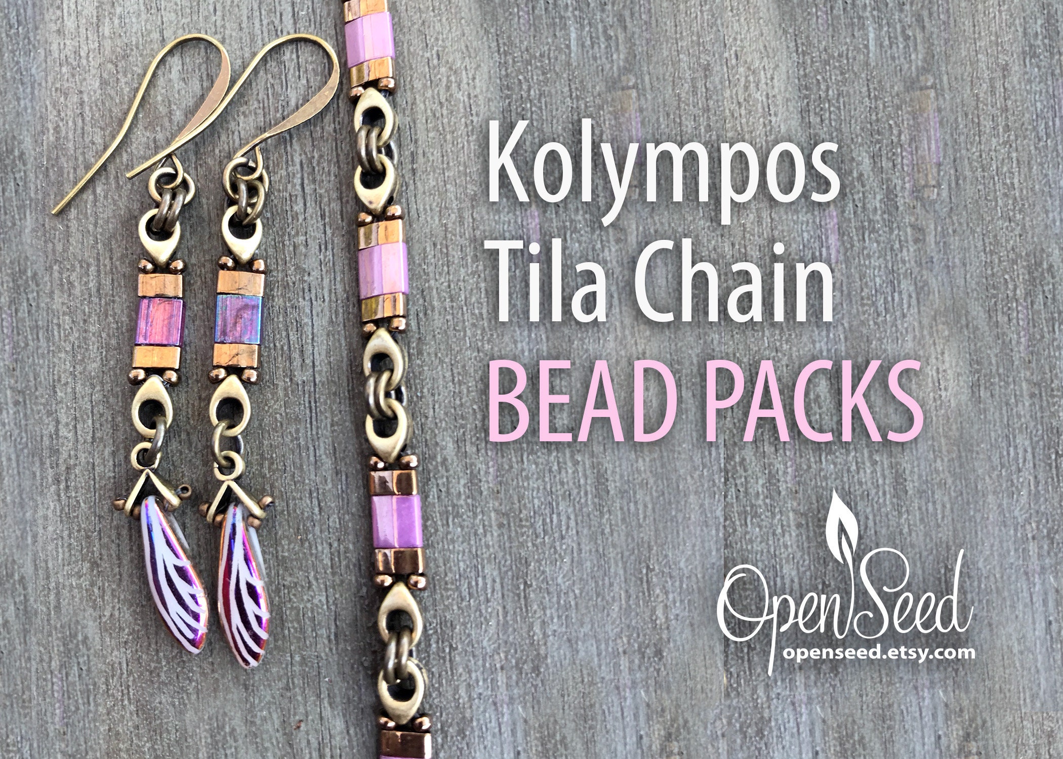 Paquete de cuentas Kolympos Tila Chain: pulsera y pendientes DIY, de Carole Ohl (tutorial vendido por separado)