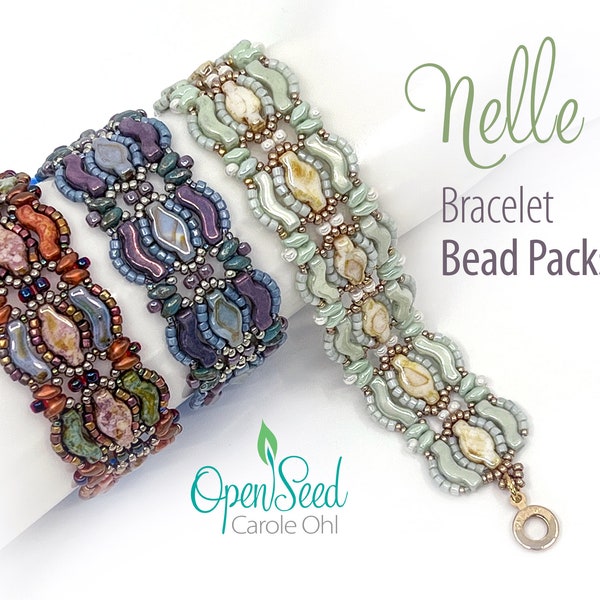 Nelle Bracelet Bead Pack with Bridge, Navette, Superduos, cylinder beads by Carole Ohl, Tutorial sold separately