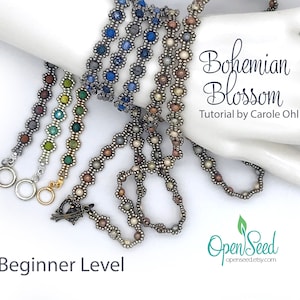 Bohemian Blossom Beaded Wrap Bracelet with firepolish beads and seed beads Tutorial by Carole Ohl Beginner Level image 1