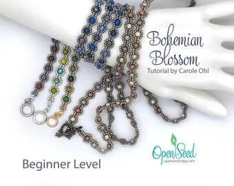 Bohemian Blossom Beaded Wrap Bracelet with firepolish beads and seed beads Tutorial for Jewelry Making by Carole Ohl Beginner Level