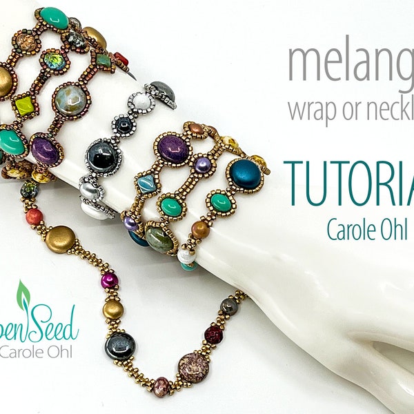 Melange Wrap or Necklace Beadweaving Tutorial with cylinder beads and Czech glass cabochons by Carole Ohl