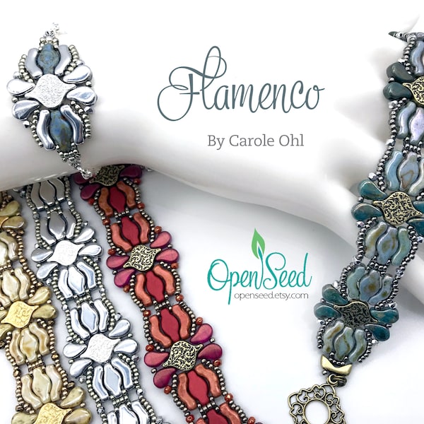 Flamenco Bracelet Bead Weaving Tutorial by Carole Ohl, featuring Bridges, Navettes, Paisley