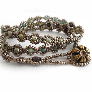 Bohemian Blossom Beaded Wrap Bracelet with firepolish beads and seed beads Tutorial by Carole Ohl Beginner Level image 2