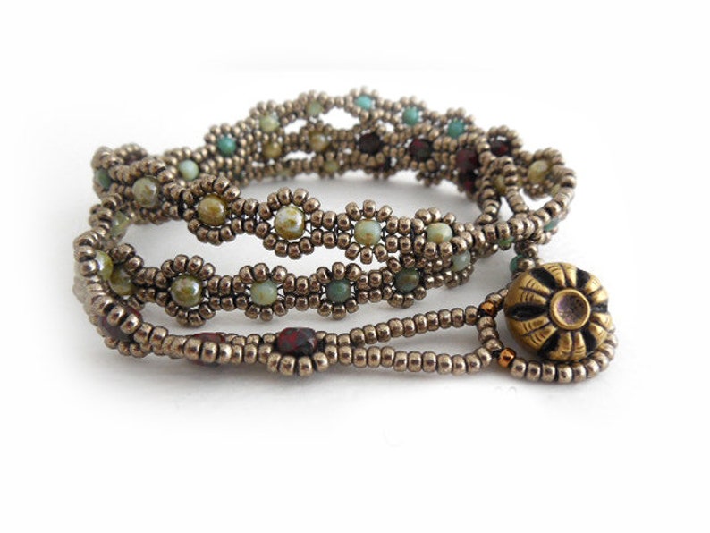 Bohemian Blossom Beaded Wrap Bracelet with firepolish beads and seed beads Tutorial by Carole Ohl Beginner Level image 2