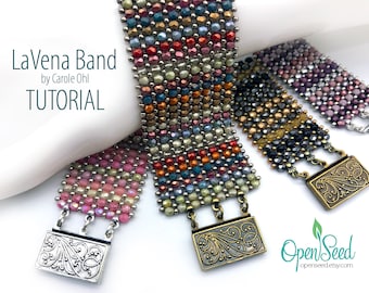 LaVena Band Right Angle Weave Beaded Cuff Bracelet with Cymbal Endings Tutorial by Carole Ohl