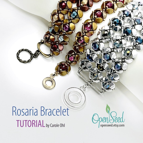 Tutorial de pulsera para tejer cuentas Rosaria de Carole Ohl, con Pinch Beads y Firepolish