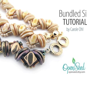 May include: Close-up of beaded jewelry with a gold clasp. The beads are in shades of cream, tan, and bronze. The text "Bundled Silk Tutorial by Carole Ohl" is visible. The Open Seed logo is in the bottom right corner.