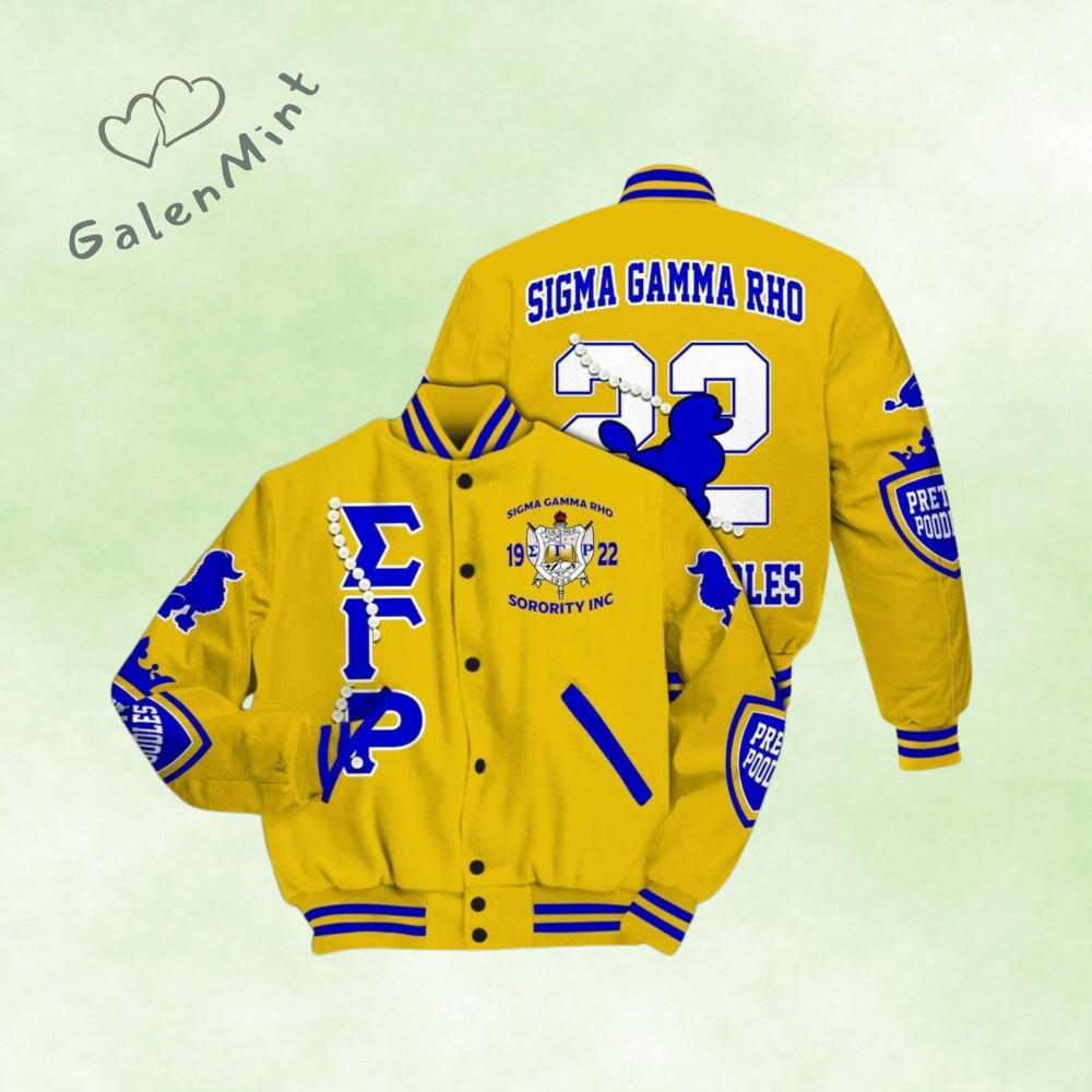 Discover Ireishprint Sigma Gamma Rho Varsity Jacket, Pretty Poodles Sorority Jacket