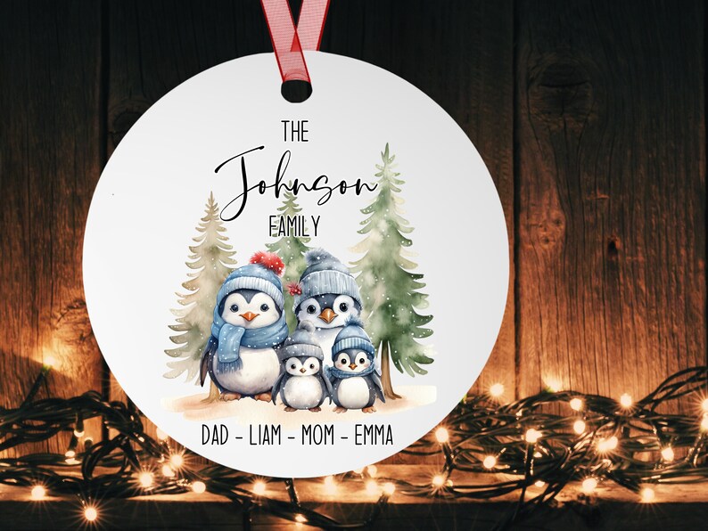 Family of Four Ornament 2024, Custom Penguin Family Christmas Ornament ...