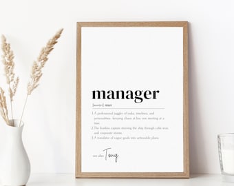 Managerdefinitie muurkunst, grappige en motiverende kantoordecoratie