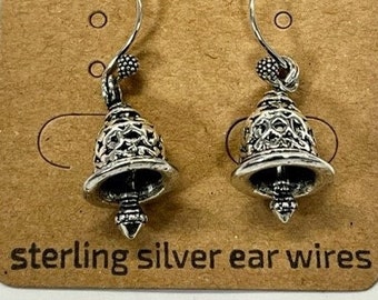 Silver Bell Charm Earrings; Metal Bell Earrings; Holiday Earrings; Christmas Earrings; Bell Earrings; Christmas Bell Earring