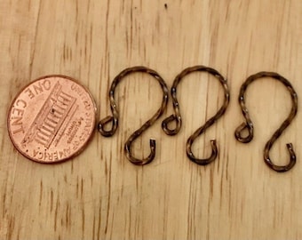 Handmade Vintage Bronze TWISTED WIRE Ornament Hooks 1" set of 10 hooks