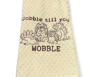 Embroidered Kitchen Towel with Turkey Dogs Design | Thanksgiving Towel with Machine Embroidery | Festive Turkey Dogs Kitchen Towel