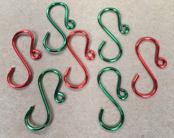 Handmade Mini RED and GREEN Christmas Ornament Hooks 18g wire 1 inch long