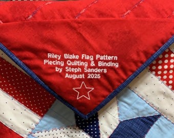 Custom Embroidered Quilt Label – Personalized Signature Tag for Handmade Quilts