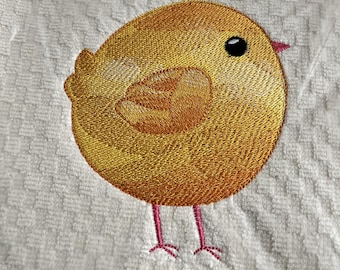 Embroidered Kitchen Towel – Round Yellow Chick Peep Design