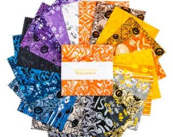 Expressions Batiks Whispering Hallows 5" Stacker | Charm Pack for Riley Blake Designs 42 Pieces of batik Halloween themed fabrics