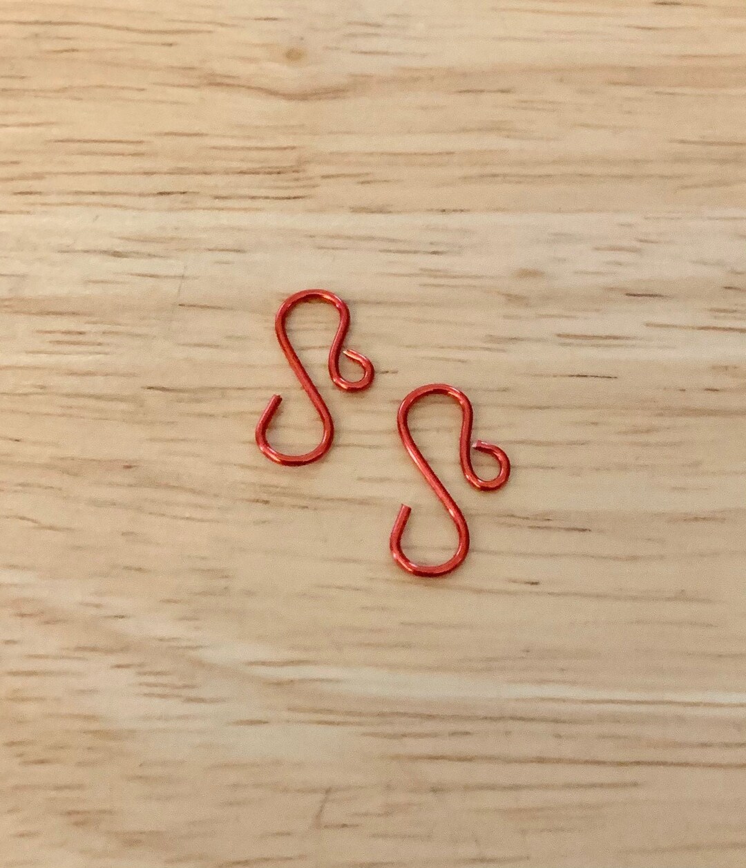 Handmade Mini RED Ornament Hooks, 20 Gauge Wire Hooks 0.75 Inches Long
