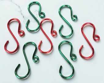 Handcrafted 18-Gauge Wire Ornament Hooks – 1 Inch Long RED and GREEN
