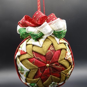 No Sew Fabric quilted ornaments, Christmas Ornaments, Quilted ornaments, fabric balls, Housewarming Gift, Gifts, Gold ornaments, Floral bulb